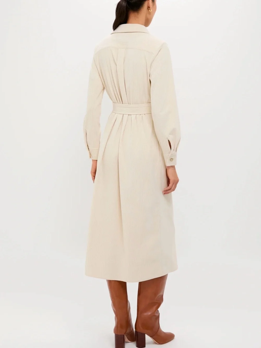 Tuckernuck Cream Corduroy Long-Sleeve Belted Midi Dress